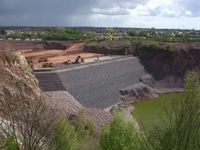 Retaining wall and earthworks shown as an application illustration